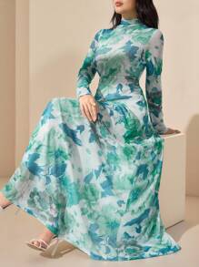 Graceveil Spring/Summer Fashion Mesh Floral Print Slim Fit Women Dress Fall Cloth For Women - Green - View 3