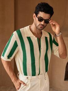 HIMLAND Suéter de Cardigan holgado con contraste de color a rayas, cómodo para hombre, para otoño e invierno - Multicolor - Ver 6