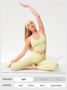 GLOWMODE FeatherFit™ Bra Olahraga Panjang dengan Tali Silang, Dukungan Ringan untuk Yoga, Pilates, Studio, Gym, dan Penggunaan Sehari-hari - Butter Yellow - View 6