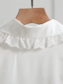 Nuova camicetta bianca ampia a maniche lunghe con colletto Peter Pan, stile accademico versatile e fresco, adatta per primavera e autunno