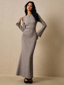 Poéselle Women's Dresses Knitted Dresses Backless Women's Long Dresses Long Sleeve Dresses Basic Dresses Lounge Dresses Brown Dresses Women's Solid Color Round Neck Raglan Sleeve Fitted Dress Fall Clothes For Women Autumn Clothes Fall Outfits For Women Women's Winter Clothes Fall Dresses For Women Winter Dress Women Dresses For Women Casual