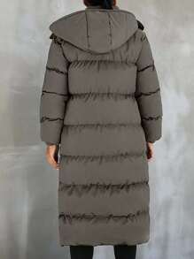 EURMUSE 女士冬季纯色连帽棉服大衣 - 灰色 - 查看 2