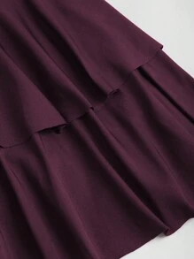 Sweetra Women's Elegant Solid Color Asymmetric Neck Mini Dress, Summer - Red Violet - View 5