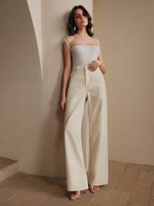 Anewsta Casual & Commute Apricot Gold Foil Straight Leg Jeans