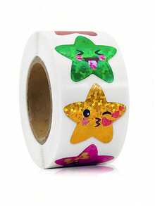 500 piezas Pegatinas de estrella sonriente multicolor, Rollo de pegatinas de estrella pequeñas de 1 pulgada Pegatinas autoadhesivas brillantes y brillantes con purpurina holográfica para recompensas escolares, decoración y manualidades (8 colores) Materiales didácticos - Multicolor - Ver 11