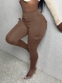 EURMUSE Women's Solid Color Casual Pants - Mocha Brown - View 4
