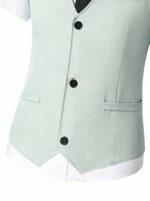 SHEIN 2pcs/Set Teen Boy Gentleman Suit, Mint Green Chest Panel Contrast Slim Fit Vest + Shorts, Elegant Formal Outfit For Birthday, Wedding, Graduation, Party, Wedding Guest, Pageboy, Ring Boy, School, Campus, College - Mint Green - View 8