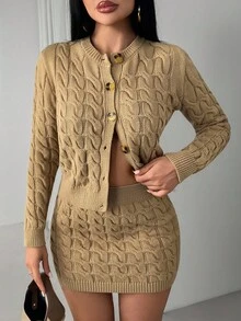 EURMUSE Completo da donna in 2 pezzi, cardigan e gonna marrone - Castano - Visualizzare 1