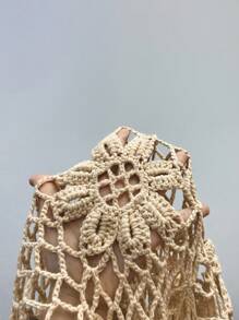 Swim Lushoire 女士手工钩编短袖沙滩罩衫 - 杏色 - 查看 7