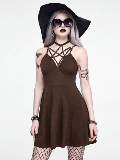 Goth Gothic Style Sexy Solid Color Mini Dress For Women, Summer