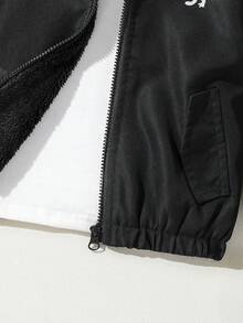 SHEIN 男童连帽羊毛恐龙印花夹克，开学季 - 黑色 - 查看 7