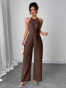 Firerie Bộ đồ liền thân hở vai màu trơn dành cho nữ, phù hợp với trang phục Rave, lễ hội, tiệc tùng, lễ hội âm nhạc, mùa tốt nghiệp, bãi biển, kỳ nghỉ, đi làm - Cà phê nâu - Xem 3