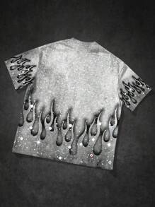 Manfinity EMRG Manfinity Streetrush Men's Summer Letter & Flame Print Round Neck Short Sleeve Casual T-Shirt, 2000s Style - Multicolor - View 2