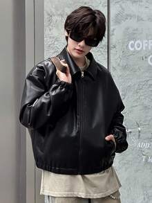 DAZY Teen Boy Padded Coat, Fall Leather Jacket - Black - View 7