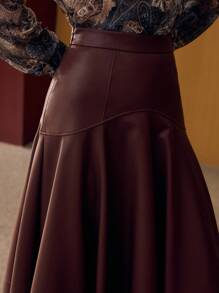 MOTF PREMIUM PU皮革A字拉链裙 - 咖啡棕 - 查看 2