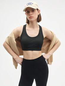 Gameset SHEIN Sport Damen Gerippter Alltags Fitness Sport-BH - Schwarz - Übersicht 5