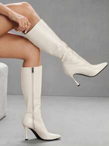 CUCCOO SZL Silver Gray Fashionable Women's Knee-High Heeled Boots - White - View 10