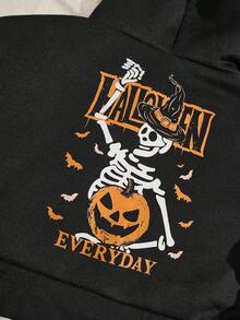 Unity Women's Halloween Pattern Printed Loose Casual Short Hoodie,Suitable For Halloween Parties - 黑色 - 查看 3