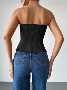 Firerie 女士优雅文胸罩杯细节鱼骨衬里抹胸上衣 - 黑色 - 查看 2