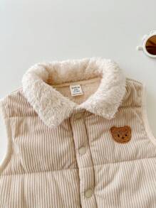 SHEIN 男婴可爱休闲秋冬多功能加厚保暖背心，男女通用婴儿服装，婴儿冬季服装，儿童秋季外套