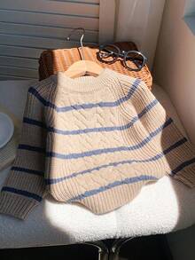 SHEIN 男女通用婴儿可爱条纹长袖毛衣，休闲百搭，适合秋冬季 - 彩色 - 查看 6