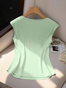 Elenzga 优雅蓝色3D花卉装饰女式T恤 - 綠色 - 查看 2