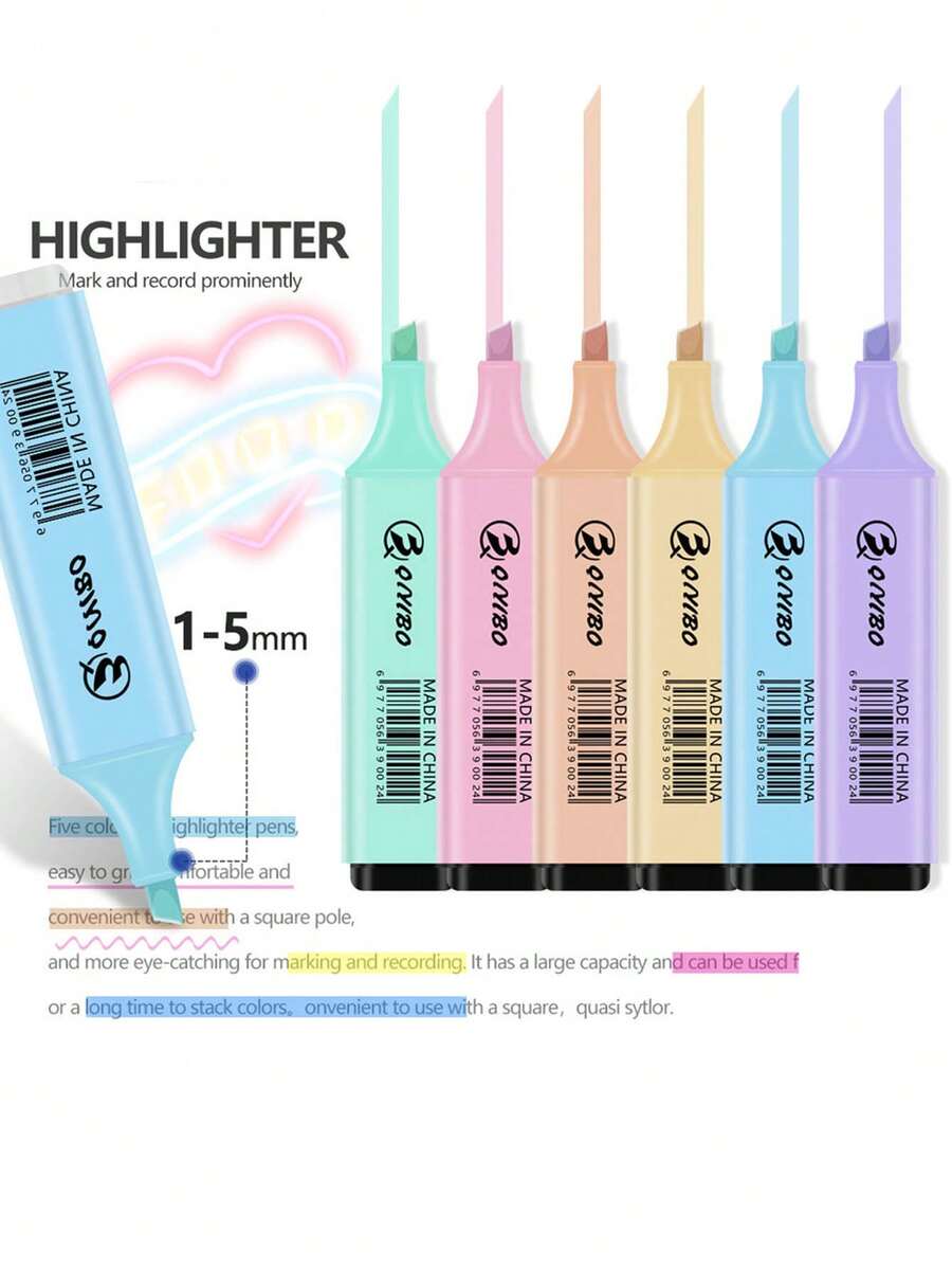 4/6 Stück Fluoreszierender Textmarker & Markierstifte, pastellfarbene Makronen-Töne zum Zeichnen, Markieren, Notizen für den Schulstart, Makronen-farbige Textmarker Set, hoher Erscheinungswert, Studenten konzentrieren sich auf das Markieren von DIY-Handbüchern, Zeichnen und Kritzeln mit Markern. - Verschiedenfarbig - Übersicht 1
