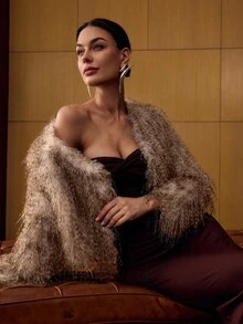 MOTF PREMIUM ASYMMETRICAL HEM FAUX FUR COAT - Coffee Brown - View 7