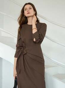 Dazy-Less Jesienny i wiosenny luźny styl biznesowy casualowy w jednolitym kolorze, prosty strój biurowy, dojazdy do pracy, projekt Sense, krawat ze sznurkiem, krawat ze skręconym krawatem, spódnica, garnitur damski, dwuczęściowy garnitur, jesienne ubrania damskie