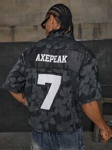 AXEPEAK Camicia polo da uomo in tessuto effetto jeans con taglio, con ricamo applicato personalizzato - Multicolore - Visualizzare 4