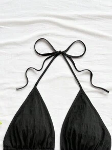 Soleia 休闲 V 领系带露背纹理面料红色背心 - 黑色 - 查看 3