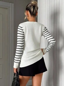SHEIN Tall Women's Striped Crew Neck Long Sleeve Casual Pullover Frenchy Black And White Color Sweater,Jumper,Cream Jumper,Jumpers,Womens Jumper,Women's Jumper,Women's Jumpers,Winter Clothes