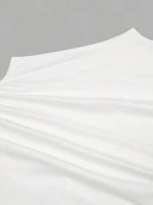 Sweetra Maglietta casual a maniche lunghe, slim fit, comoda, con collo a giro, tinta unita, per donne taglie forti - Bianco e nero - Visualizzare 3