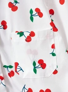 Girls' Minimalist Chic Sweet White Base Red Cherry Pattern Long Sleeve Shirt Cherry Shirt Cherry Print Shirt Fruit Print Shirt Girls Cherry Shirt
