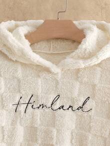 Manfinity VCAY 男士休闲字母刺绣修身插肩袖连帽衫，毛绒连帽衫，泰迪熊抓绒柔软连帽衫，秋冬款 - 米色 - 查看 4