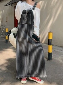 DAZY Women's Striped Print Denim Dress - Black and White - View 5