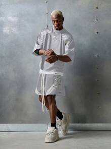 NEON BLANC Men's Street Fashion Knitted Long Sleeve Ribbon Embroidered Crew Neck T-Shirt, Suitable For Summer - Grey - View 1