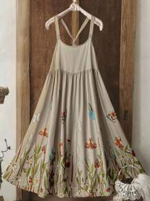 Linhara 大码女式无袖宽松休闲沙滩风连衣裙，适合春夏季度假和日常穿着 - 彩色 - 查看 1