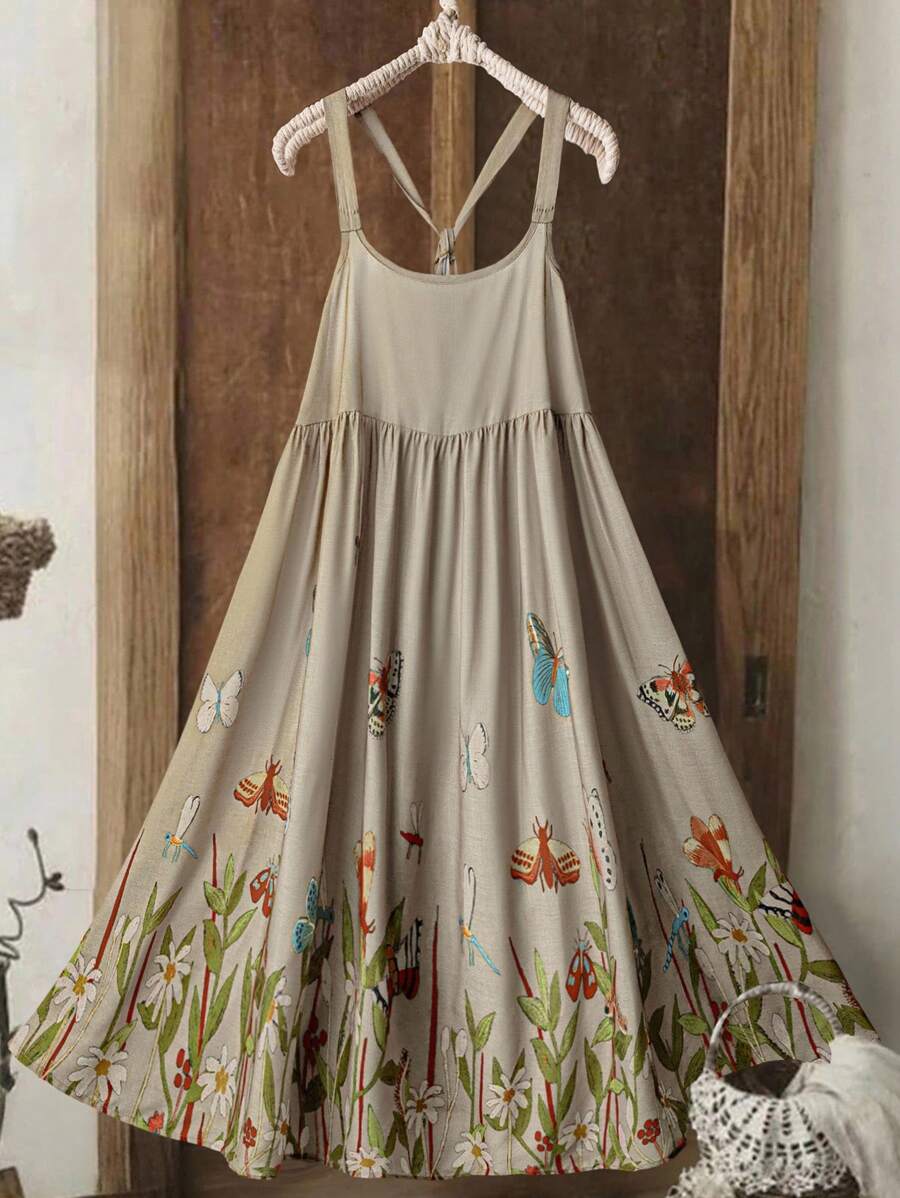 Linhara 大码女式无袖宽松休闲沙滩风连衣裙，适合春夏季度假和日常穿着 - 彩色 - 查看 1