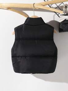 1 件女童秋季时尚宽松高领拉链蝴蝶刺绣无袖休闲运动百搭背心 - 黑色 - 查看 2