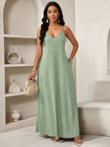 SHEIN Lady 2025 Đầm Maxi Rộng Lưng Không Dây Màu Trơn Mới Cho Nữ Phong Cách Boho Nữ Đầm Maxi Rộng Cho Nữ Đầm Dự Tiệc Sinh Nhật & Sự Kiện/Đầm Ngày Lễ Trang Phục Kỳ Nghỉ Cho Nữ Boho/Bohemia/Boho Quần Áo Nữ Áo Halter Top Quần Áo Phụ Nữ Châu Phi Đầm Cho Nữ Đầm Nhiệt Đới Mùa Hè Cho Nữ Hàng Mới Về Đầm Cho Nữ Đầm Đi Biển Đầm Phục Sinh / Đầm Phục Sinh Cho Nữ / Trang Phục Phục Sinh Cho Nữ - Màu xanh Bạc hà - Xem 7