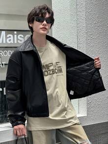 DAZY Teen Boy Padded Coat, Fall Leather Jacket - Black - View 3