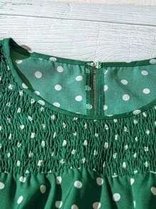 EMERY ROSE Women's Polka Dot Ruffle Double Layer Sleeve Casual Blouse - Green - View 5
