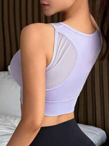 DAZY Mesh Patchwork Sleeveless Slightly Gathered Pullover Sports Bra For Women Lingerie For Women - Blue - View 6