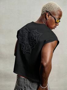 PAVTROS Manfinity Streetrush Men's Street-Style Popular INS Matching Spider Web & Heart Embroidered Top, Loose Fit, Boyfriend/Husband Gift, Anniversary Gift, 2000s Style