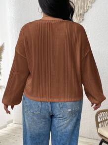 SHEIN CURVE+ Blusa de manga larga para mujer talla grande, casual y holgada de otoño, ropa de otoño para mujer