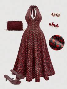 SHEIN MOD 大码女式露背褶饰蝴蝶结摆裙、派对女士服装、化妆舞会礼服、生日女士服装、性感红色连衣裙、蝴蝶结连衣裙、女式长裙、女士舞会礼服、女士正式复古礼服、女士派对礼服、女士鸡尾酒会礼服、女士派对礼服、女士正式挤奶女工礼服、紧身胸衣裙、闪亮面料、安哥拉红、女士夏/秋装、生日礼服、优雅派对礼服、2000 年代风格、万圣节 - 彩色 - 查看 1