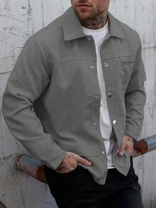 Manfinity CasualCool 户外休闲街头风时尚百搭男士长袖灯芯绒夹克 灰色，秋冬季 - 淺灰色 - 查看 4