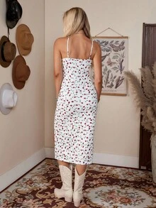 LanaWest Vestito lungo da donna con stampa floreale, nodo frontale, spacco alto sulla coscia - Bianco - Visualizzare 2