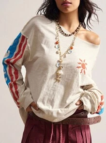 Bohemela Plus Size Women Casual Loose Fit Round Neck Long Sleeve T-Shirt/Winter - Apricot - View 3